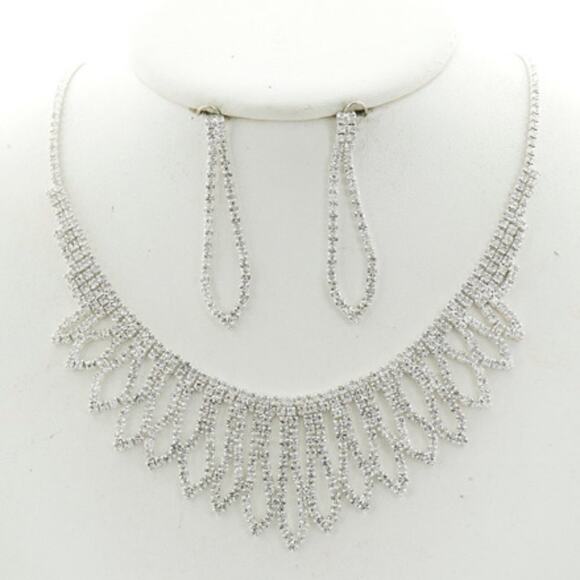 Style Cove Jewelry - Silver Tone Clear Rhinestone Statement Necklace & Earring Set